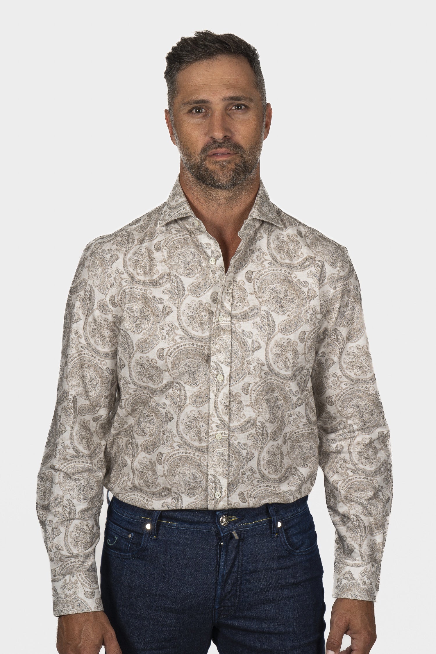 BRUNELLO CUCINELLI | Paisley Shirt | Brown & Cream