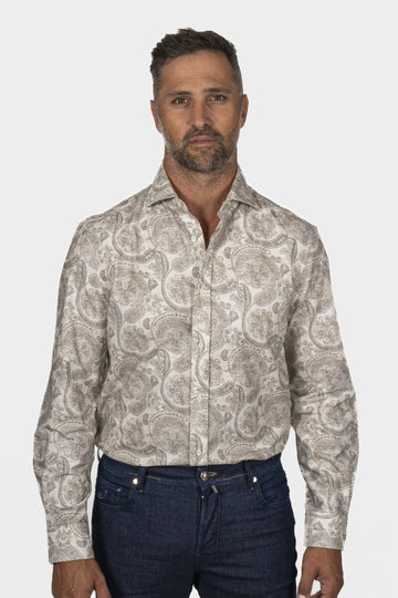 BRUNELLO CUCINELLI Brown & Cream Paisley Shirt