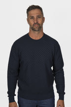 BRIONI | Basket Weave Crew Neck Knit | Navy