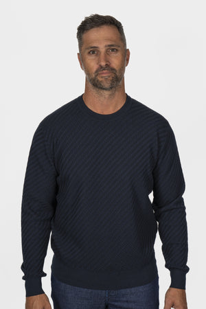 BRIONI | Basket Weave Crew Neck Knit | Navy