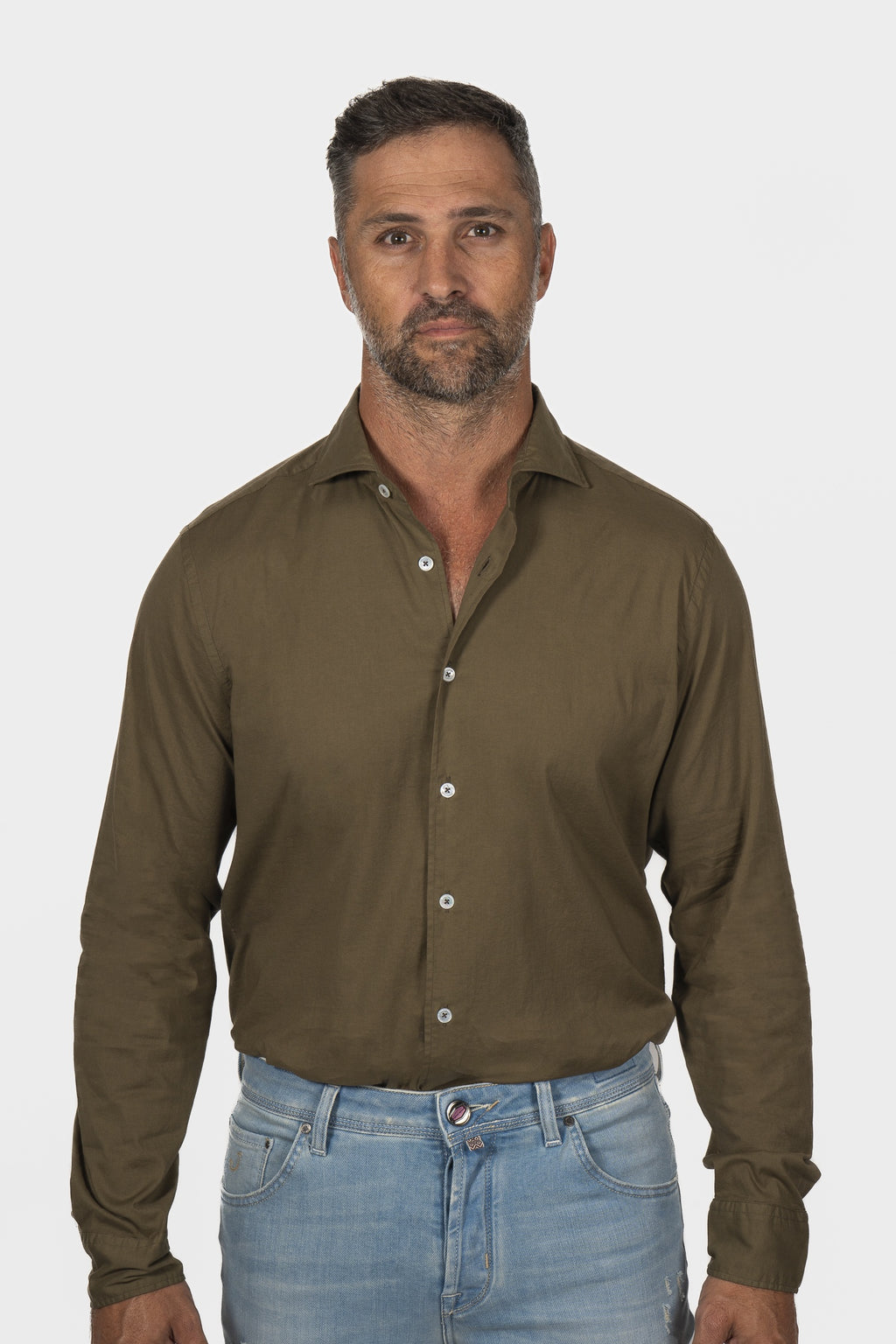 FEDELI | Soft Cotton Shirt | Khaki Green