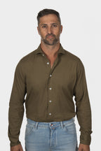 FEDELI | Soft Cotton Shirt | Khaki Green