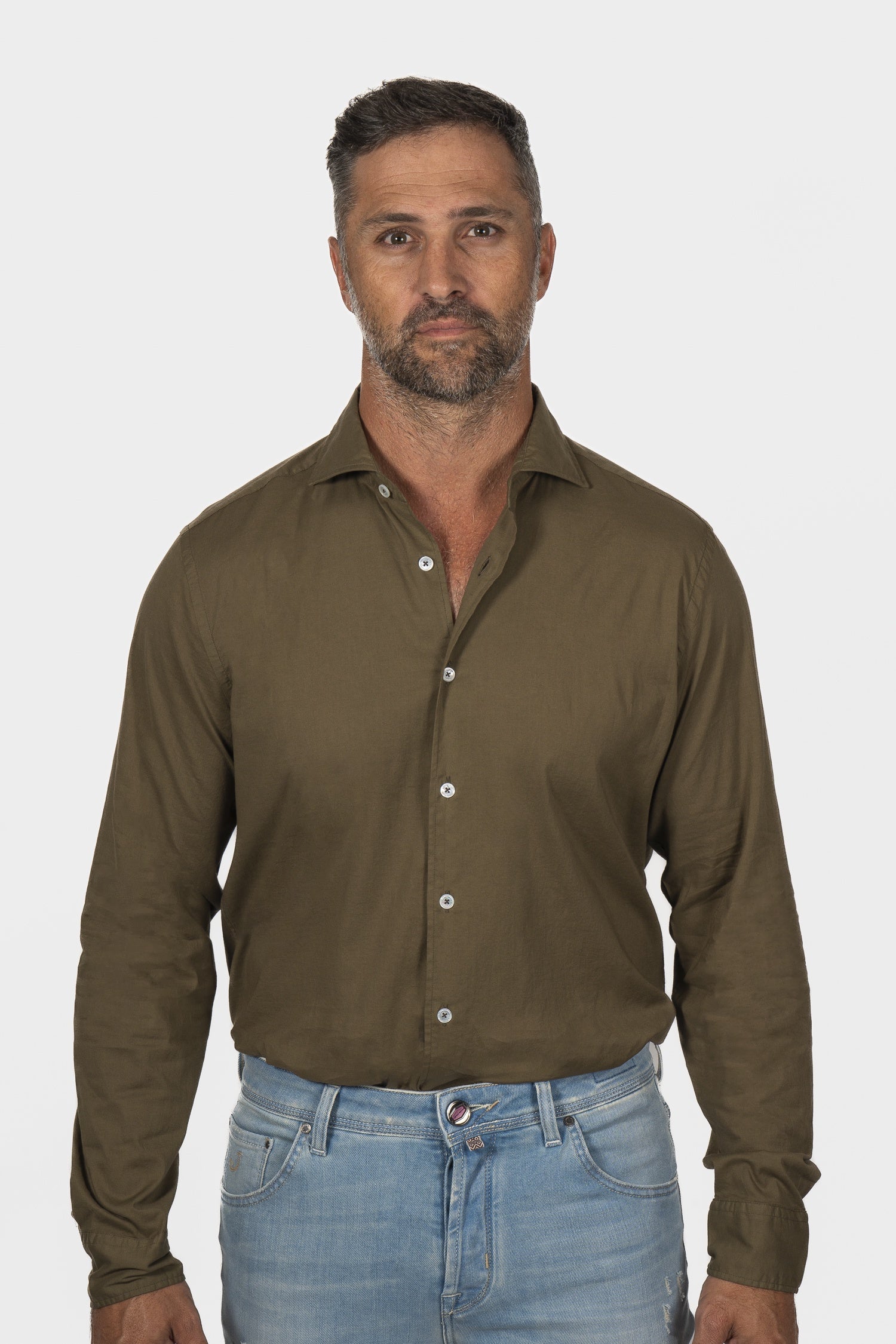 FEDELI | Soft Cotton Shirt | Khaki Green