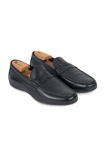 MORESCHI Navy Minorca Leather Loafers