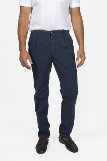 SLOWEAR Navy 4% Stretch 1 Pleat Chino