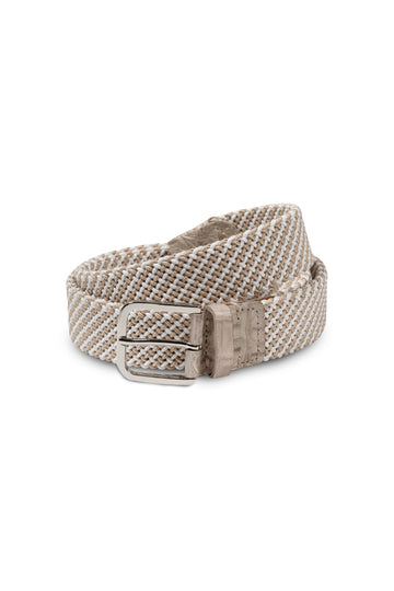 MITCHELL OGILVIE Beige & White Plaited Elasticated Belt Croc Trims