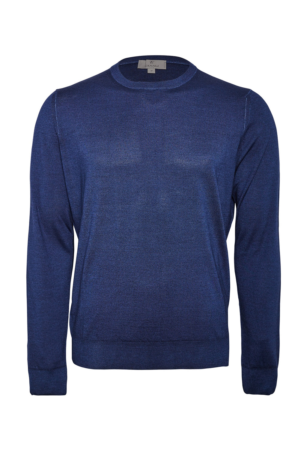 CANALI | Washed Wool-Silk Crew Neck Knit | Dark Blue