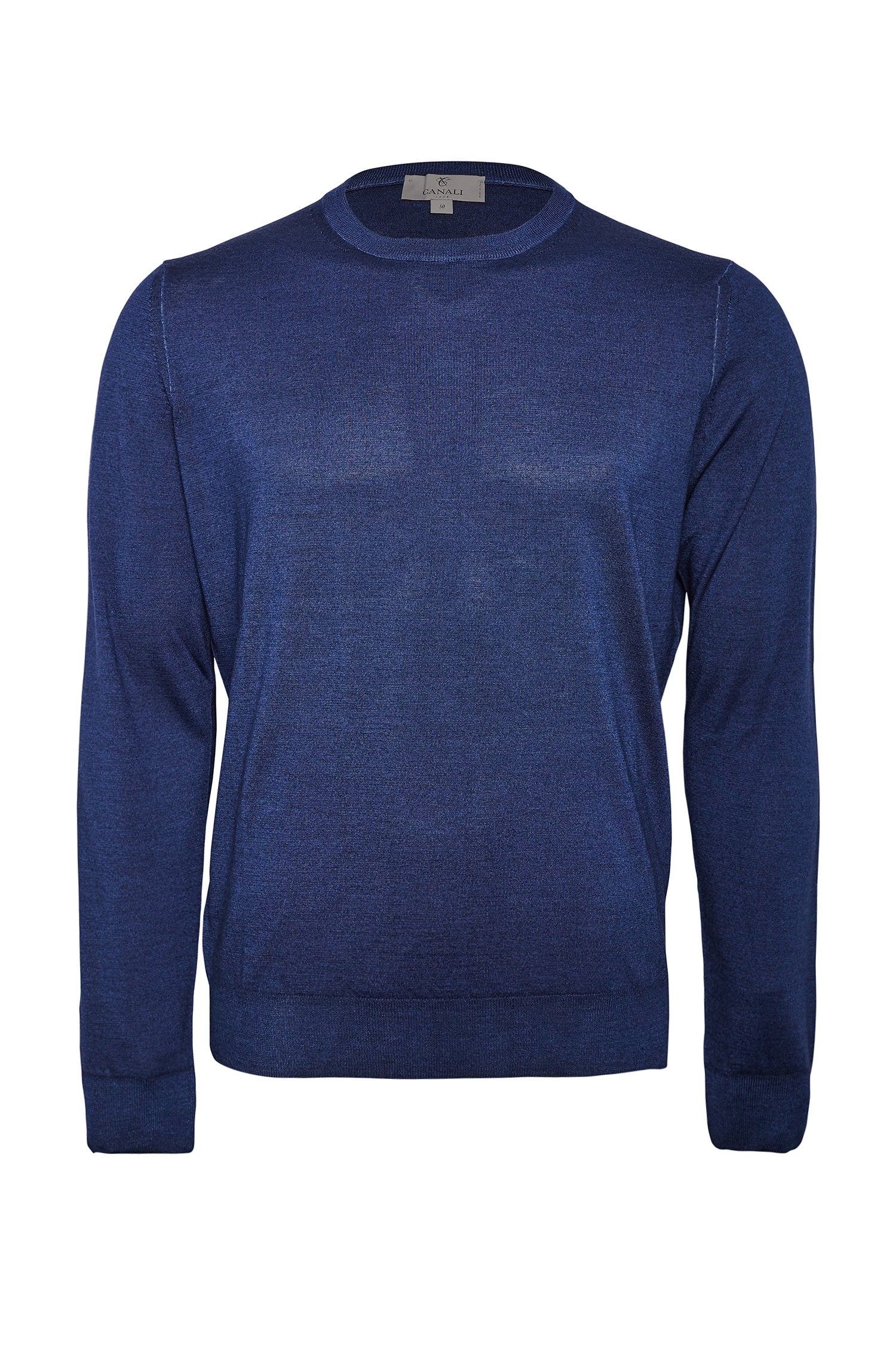 CANALI | Washed Wool-Silk Crew Neck Knit | Dark Blue