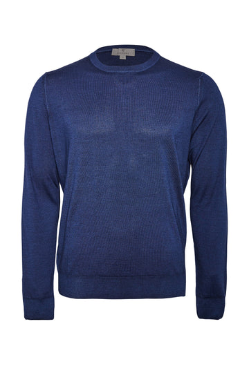 CANALI Dark Blue Washed Wool/Silk Crew Neck Knit