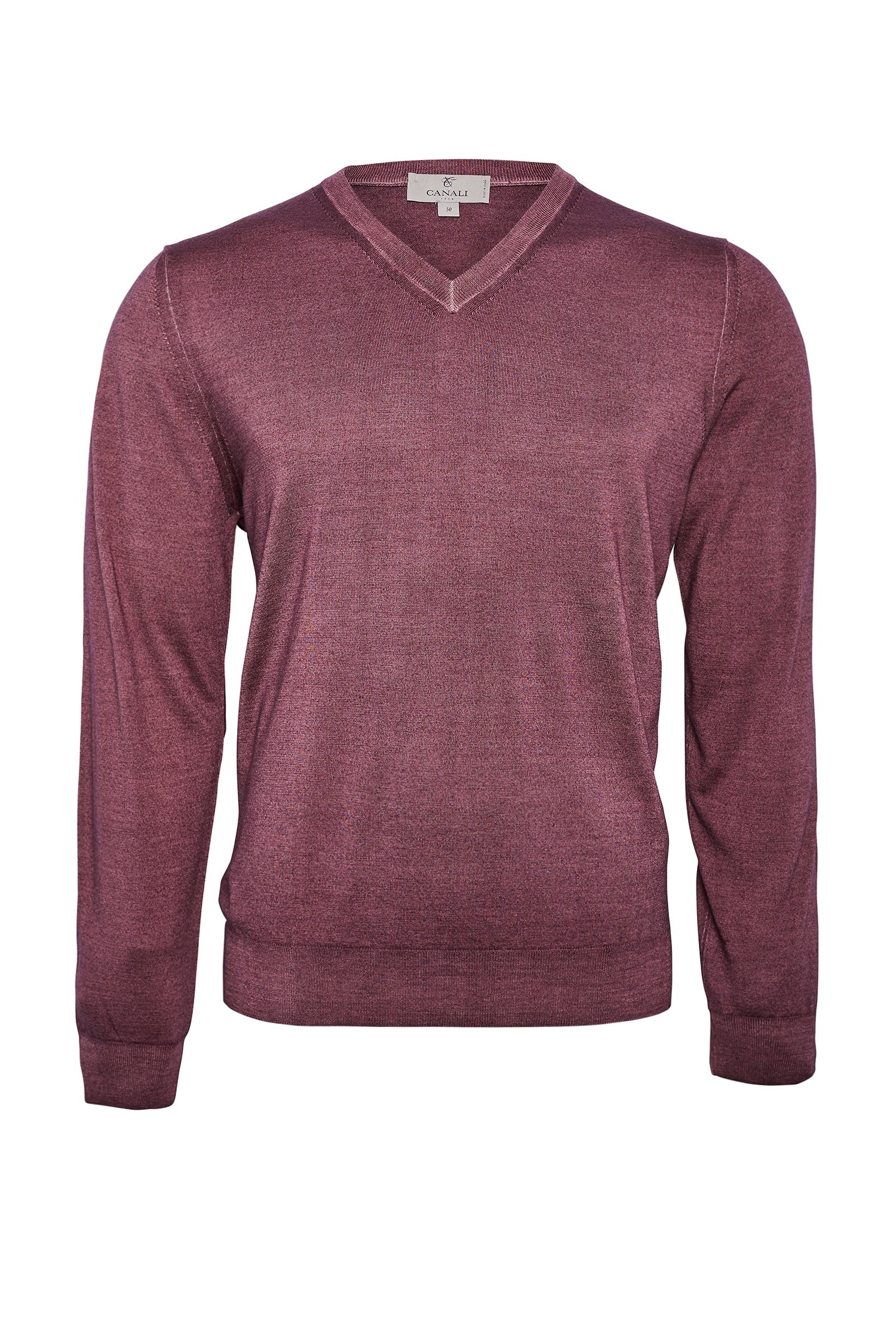 CANALI | Washed Wool-Silk V-Neck Knit | Wine