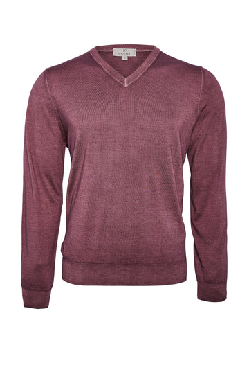 CANALI Wine Washed Wool/Silk V-Neck Knit