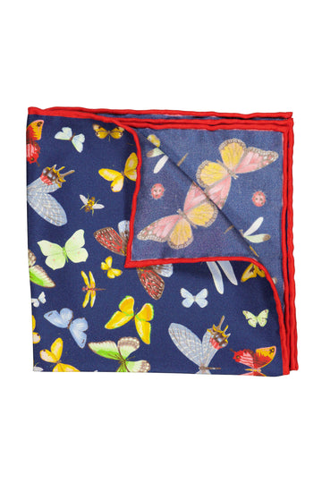 ASCOT Navy Butterflies Pocket Square