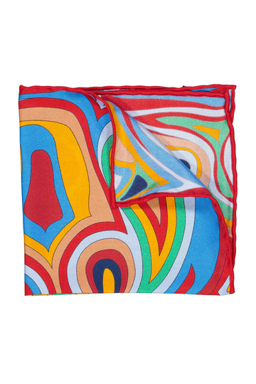 ASCOT Red 70's Swirl Pocket Square